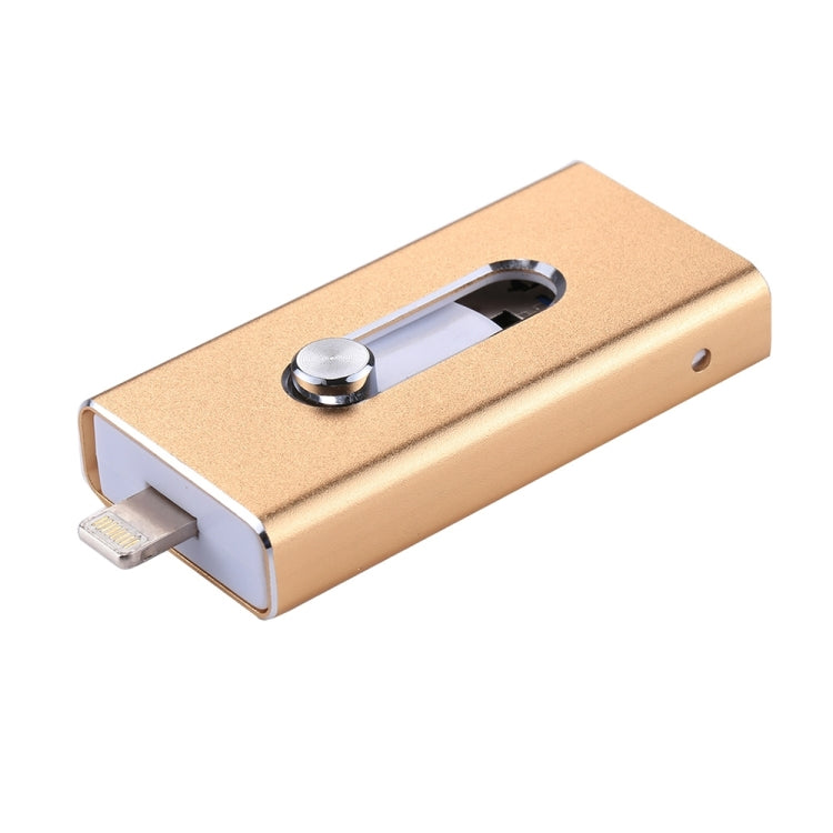 RQW-02  3 in 1 USB 2.0 & 8 Pin & Micro USB 16GB Flash Drive(Gold) - U Disk & Card Reader by PMC Jewellery | Online Shopping South Africa | PMC Jewellery | Buy Now Pay Later Mobicred