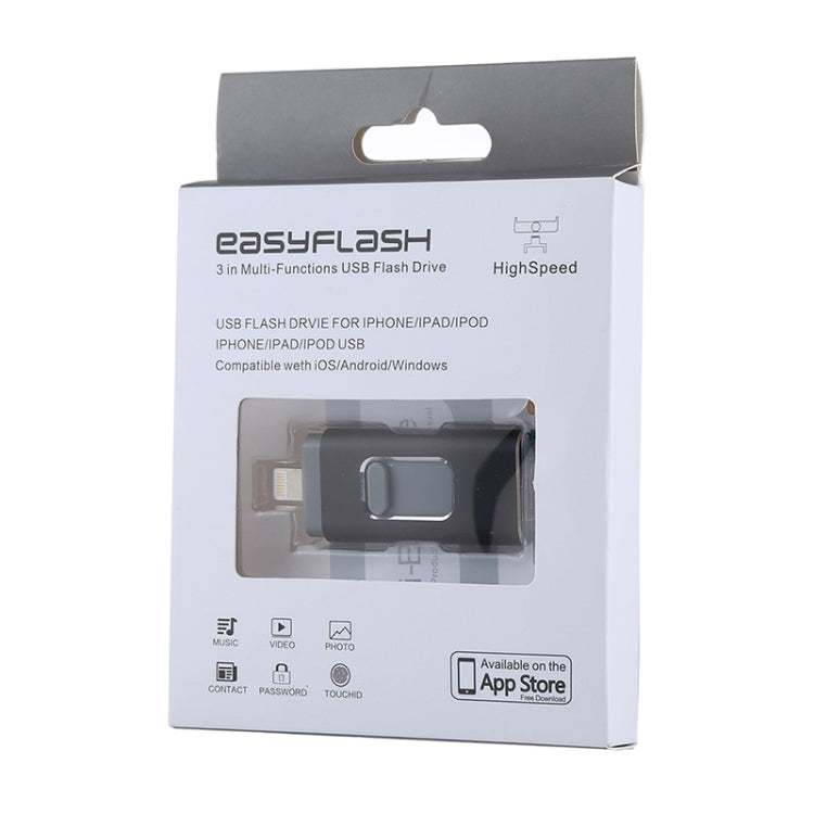 easyflash RQW-01B 3 in 1 USB 2.0 & 8 Pin & Micro USB 32GB Flash Drive(Black) - U Disk & Card Reader by PMC Jewellery | Online Shopping South Africa | PMC Jewellery | Buy Now Pay Later Mobicred