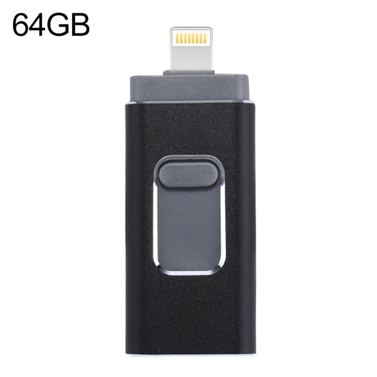 easyflash RQW-01B 3 in 1 USB 2.0 & 8 Pin & Micro USB 64GB Flash Drive(Black) - U Disk & Card Reader by PMC Jewellery | Online Shopping South Africa | PMC Jewellery | Buy Now Pay Later Mobicred