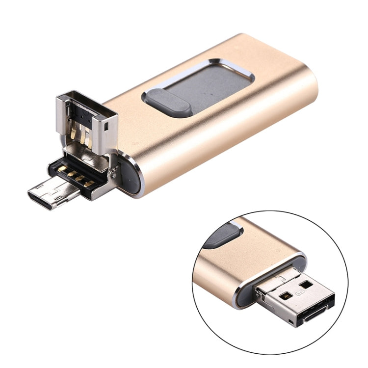 easyflash RQW-01B 3 in 1 USB 2.0 & 8 Pin & Micro USB 128GB Flash Drive(Gold) - U Disk & Card Reader by PMC Jewellery | Online Shopping South Africa | PMC Jewellery | Buy Now Pay Later Mobicred