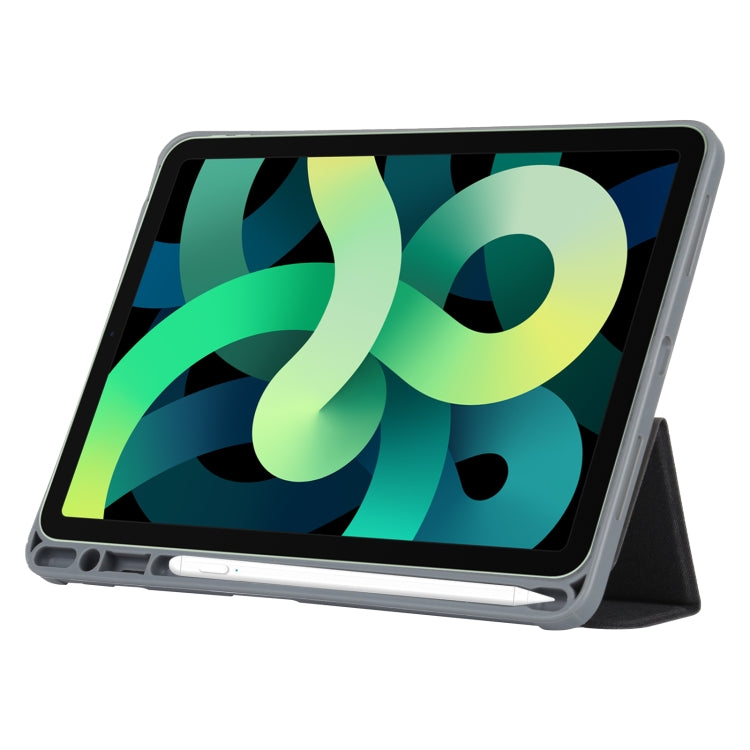 Mutural YASHI Series TPU + PU Cloth Pattern Texture Horizontal Flip Leather Case with Three-folding Holder & Pen Slot & Wake-up / Sleep Function For iPad Air 2022 / 2020 10.9(Black) - free shipping - PMc TechLife - Order now!