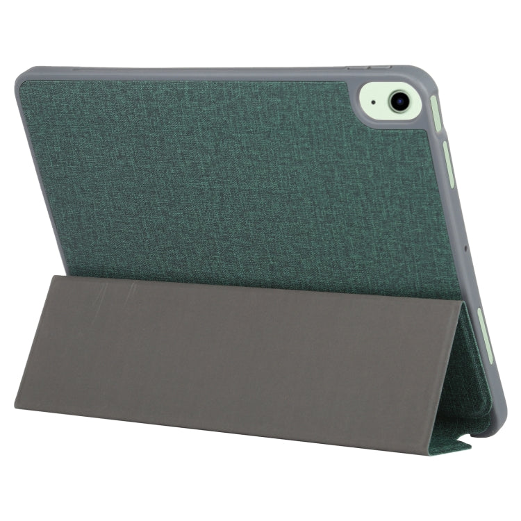 Mutural YASHI Series TPU + PU Cloth Pattern Texture Horizontal Flip Leather Case with Three-folding Holder & Pen Slot & Wake-up / Sleep Function For iPad Air 2022 / 2020 10.9(Green) - free shipping - PMc TechLife - Order now!
