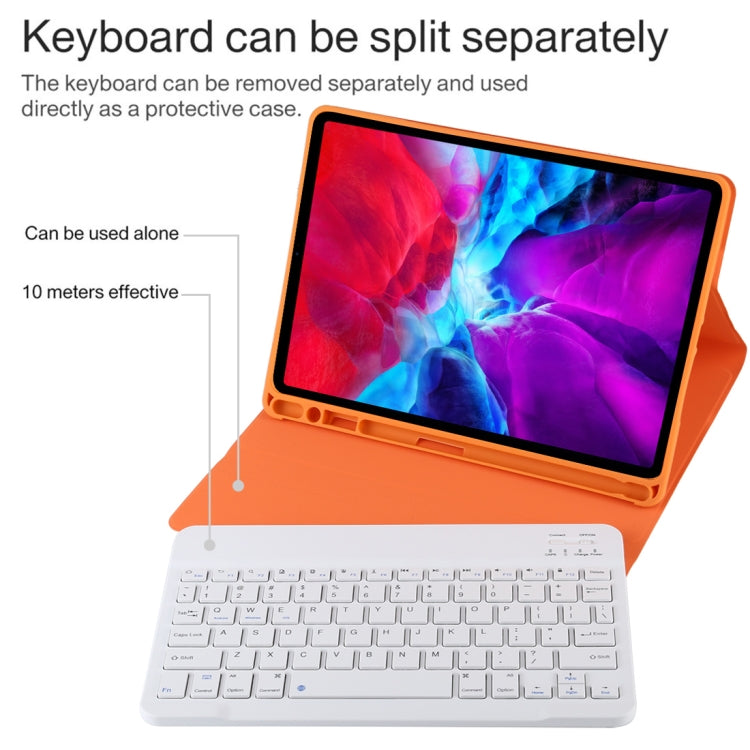 TG11B Detachable Bluetooth White Keyboard + Microfiber Leather Tablet Case for iPad Pro 11 inch (2020), with Pen Slot & Holder (Orange) - For iPad Pro by PMC TechLife | Online Shopping South Africa | PMC TechLife