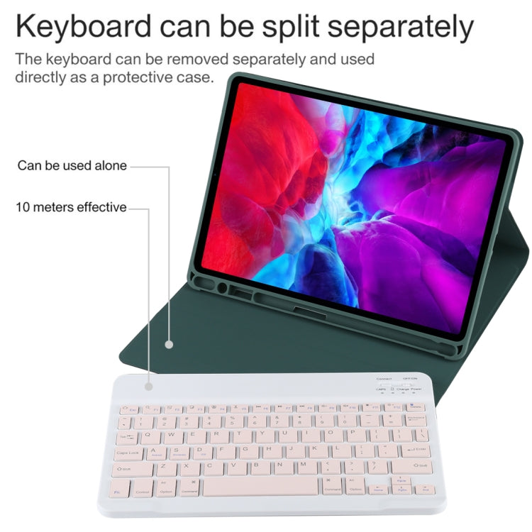 TG11B Detachable Bluetooth Pink Keyboard + Microfiber Leather Tablet Case for iPad Pro 11 inch (2020), with Pen Slot & Holder (Dark Green) - For iPad Pro by PMC TechLife | Online Shopping South Africa | PMC TechLife