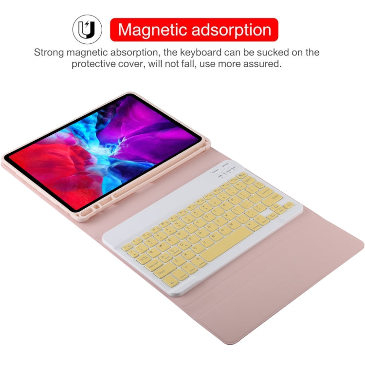 TG11B Detachable Bluetooth Yellow Keyboard + Microfiber Leather Tablet Case for iPad Pro 11 inch (2020), with Pen Slot & Holder (Pink) - free shipping - PMC TechLife - Order now!