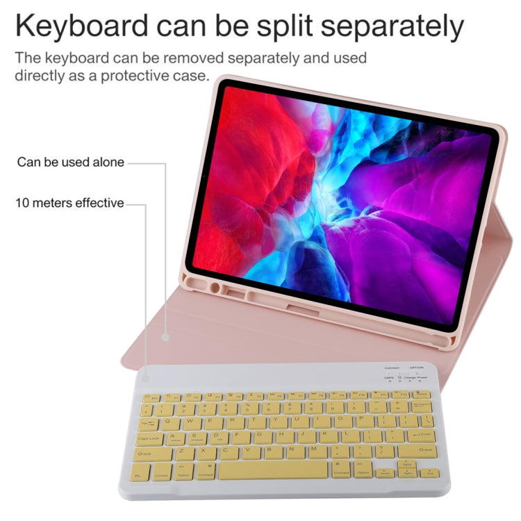 TG11B Detachable Bluetooth Yellow Keyboard + Microfiber Leather Tablet Case for iPad Pro 11 inch (2020), with Pen Slot & Holder (Pink) - free shipping - PMC TechLife - Order now!