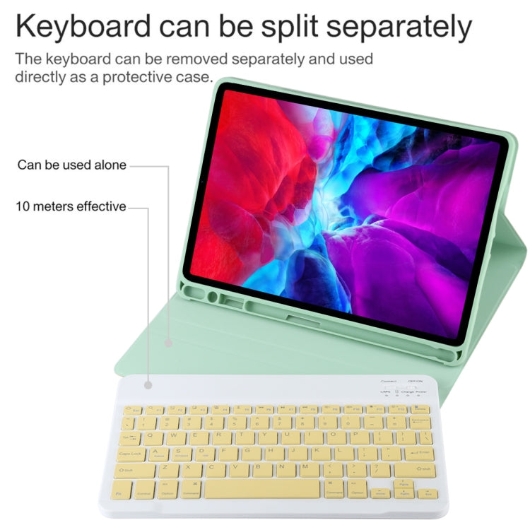 TG11B Detachable Bluetooth Yellow Keyboard + Microfiber Leather Tablet Case for iPad Pro 11 inch (2020), with Pen Slot & Holder (Green) - free shipping - PMC TechLife - Order now!