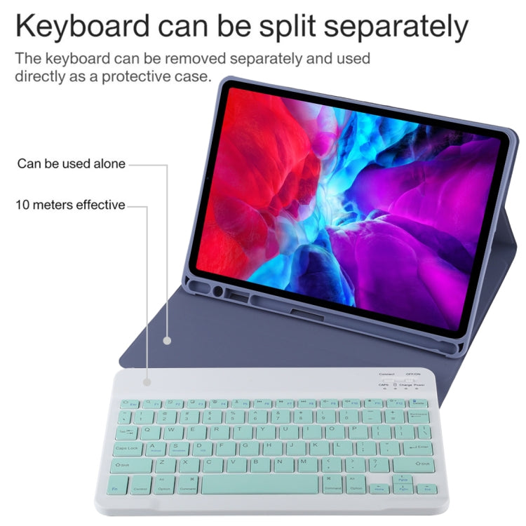 TG11B Detachable Bluetooth Green Keyboard + Microfiber Leather Tablet Case for iPad Pro 11 inch (2020), with Pen Slot & Holder (Purple) - For iPad Pro by PMC TechLife | Online Shopping South Africa | PMC TechLife
