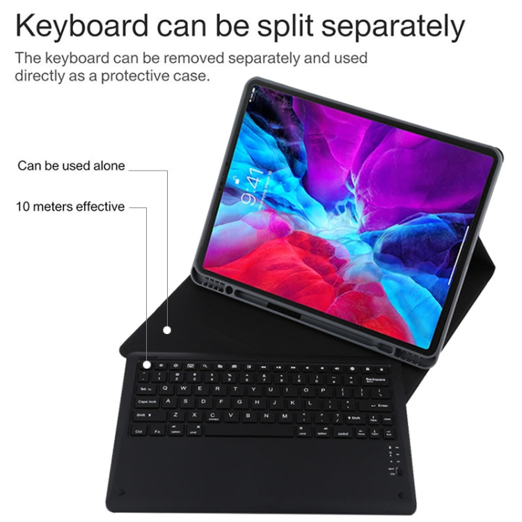 T129 Detachable Bluetooth Black Keyboard Microfiber Leather Tablet Case for iPad Pro 12.9 inch (2020), with Holder (Purple) - For iPad Pro by PMC TechLife | Online Shopping South Africa | PMC TechLife