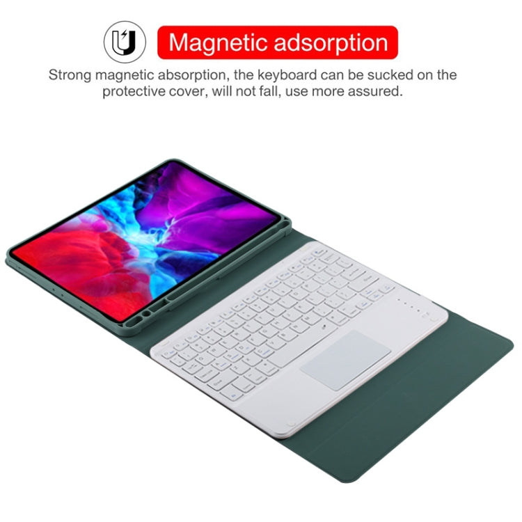 TG11BC Detachable Bluetooth White Keyboard Microfiber Leather Tablet Case for iPad Pro 11 inch (2020), with Touchpad & Pen Slot & Holder (Dark Green) - For iPad Pro by PMC TechLife | Online Shopping South Africa | PMC TechLife