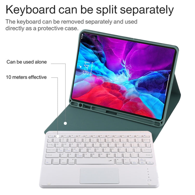 TG11BC Detachable Bluetooth White Keyboard Microfiber Leather Tablet Case for iPad Pro 11 inch (2020), with Touchpad & Pen Slot & Holder (Dark Green) - For iPad Pro by PMC TechLife | Online Shopping South Africa | PMC TechLife