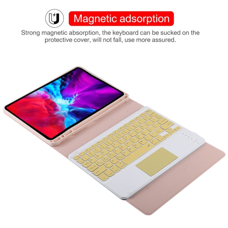 TG11BC Detachable Bluetooth Yellow Keyboard Microfiber Leather Tablet Case for iPad Pro 11 inch (2020), with Touchpad & Pen Slot & Holder (Pink) - free shipping - PMC TechLife - Order now!