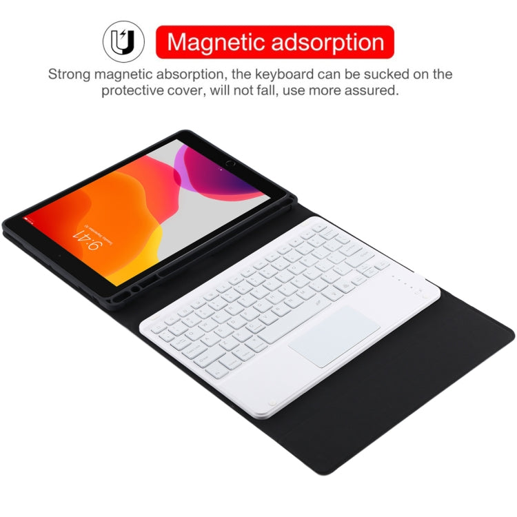 TG-102BCS Detachable Bluetooth White Keyboard + Microfiber Leather Tablet Case for iPad 10.2 inch / iPad Air (2019), with Touch Pad & Backlight & Pen Slot & Holder (Black) - For iPad Air by PMC TechLife | Online Shopping South Africa | PMC TechLife