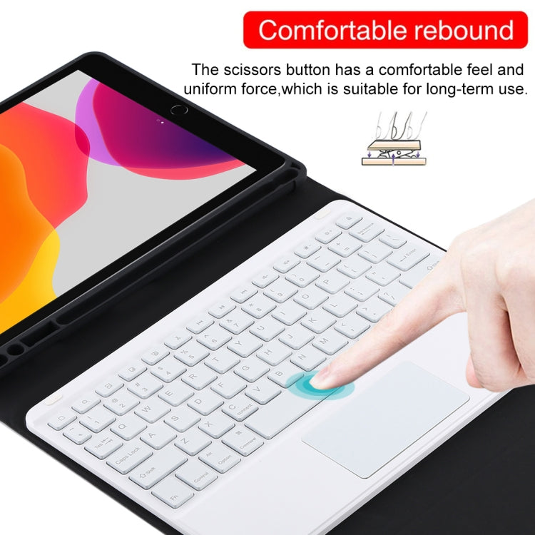 TG-102BCS Detachable Bluetooth White Keyboard + Microfiber Leather Tablet Case for iPad 10.2 inch / iPad Air (2019), with Touch Pad & Backlight & Pen Slot & Holder (Black) - For iPad Air by PMC TechLife | Online Shopping South Africa | PMC TechLife