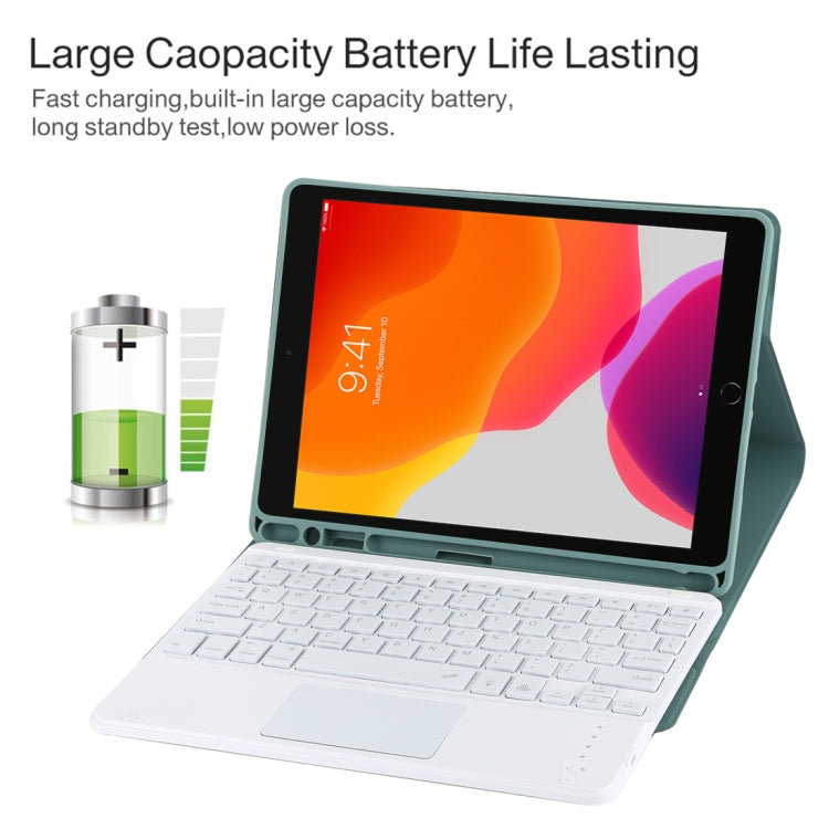TG-102BCS Detachable Bluetooth White Keyboard + Microfiber Leather Tablet Case for iPad 10.2 inch / iPad Air (2019), with Touch Pad & Backlight & Pen Slot & Holder (Dark Green) - For iPad Air by PMC TechLife | Online Shopping South Africa | PMC TechLife