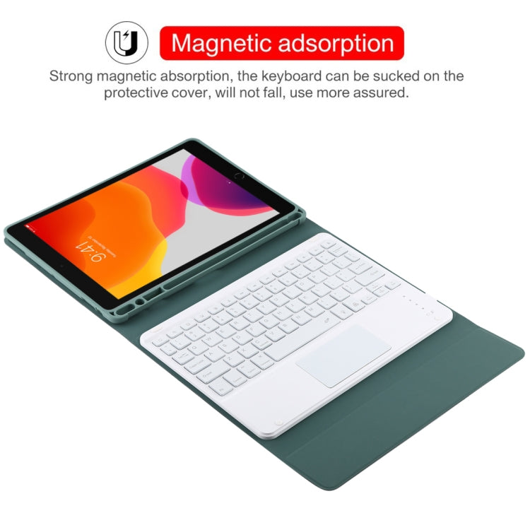 TG-102BCS Detachable Bluetooth White Keyboard + Microfiber Leather Tablet Case for iPad 10.2 inch / iPad Air (2019), with Touch Pad & Backlight & Pen Slot & Holder (Dark Green) - For iPad Air by PMC TechLife | Online Shopping South Africa | PMC TechLife