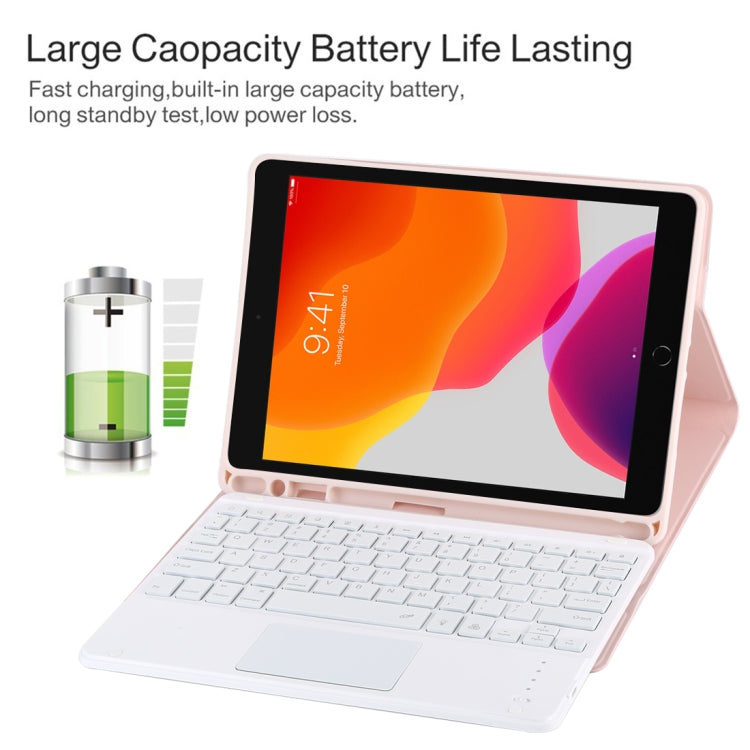 TG-102BCS Detachable Bluetooth White Keyboard + Microfiber Leather Tablet Case for iPad 10.2 inch / iPad Air (2019), with Touch Pad & Backlight & Pen Slot & Holder (Pink) - For iPad Air by PMC TechLife | Online Shopping South Africa | PMC TechLife