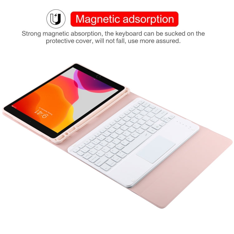 TG-102BCS Detachable Bluetooth White Keyboard + Microfiber Leather Tablet Case for iPad 10.2 inch / iPad Air (2019), with Touch Pad & Backlight & Pen Slot & Holder (Pink) - For iPad Air by PMC TechLife | Online Shopping South Africa | PMC TechLife
