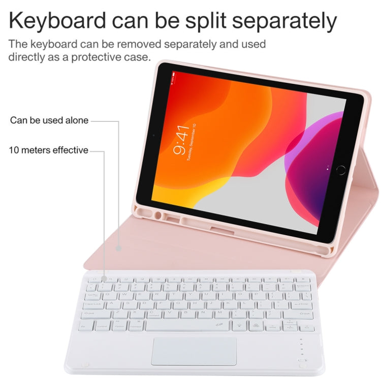 TG-102BCS Detachable Bluetooth White Keyboard + Microfiber Leather Tablet Case for iPad 10.2 inch / iPad Air (2019), with Touch Pad & Backlight & Pen Slot & Holder (Pink) - For iPad Air by PMC TechLife | Online Shopping South Africa | PMC TechLife