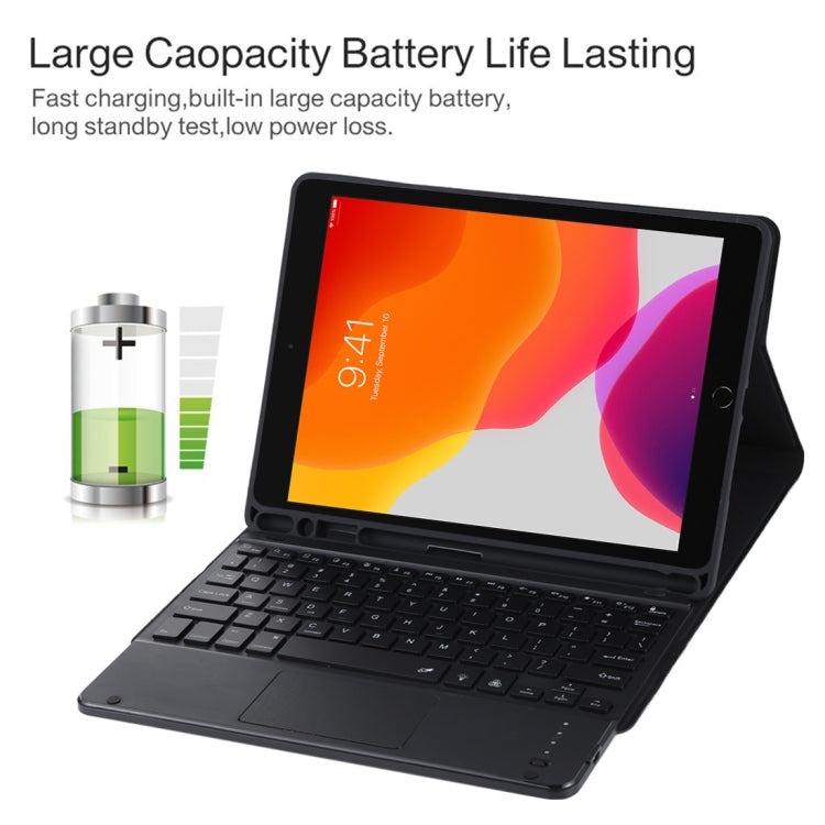 TG-102BCS Detachable Bluetooth Black Keyboard + Microfiber Leather Tablet Case for iPad 10.2 inch / iPad Air (2019), with Touch Pad & Backlight & Pen Slot & Holder (Black) - For iPad Air by PMC TechLife | Online Shopping South Africa | PMC TechLife
