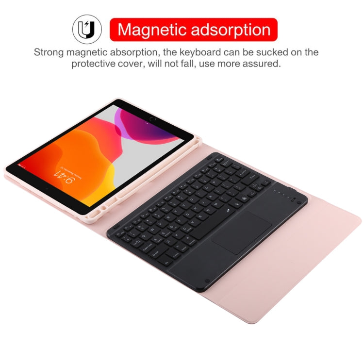 TG-102BCS Detachable Bluetooth Black Keyboard + Microfiber Leather Tablet Case for iPad 10.2 inch / iPad Air (2019), with Touch Pad & Backlight & Pen Slot & Holder (Pink) - For iPad Air by PMC TechLife | Online Shopping South Africa | PMC TechLife