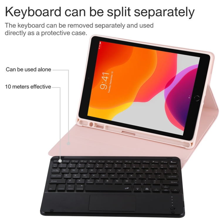 TG-102BCS Detachable Bluetooth Black Keyboard + Microfiber Leather Tablet Case for iPad 10.2 inch / iPad Air (2019), with Touch Pad & Backlight & Pen Slot & Holder (Pink) - For iPad Air by PMC TechLife | Online Shopping South Africa | PMC TechLife
