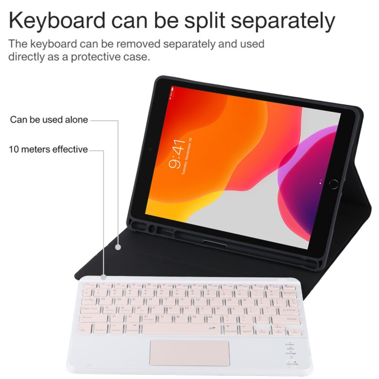 TG-102BC Detachable Bluetooth Pink Keyboard + Microfiber Leather Tablet Case for iPad 10.2 inch / iPad Air (2019), with Touch Pad & Pen Slot & Holder(Black) - For iPad Air by PMC TechLife | Online Shopping South Africa | PMC TechLife