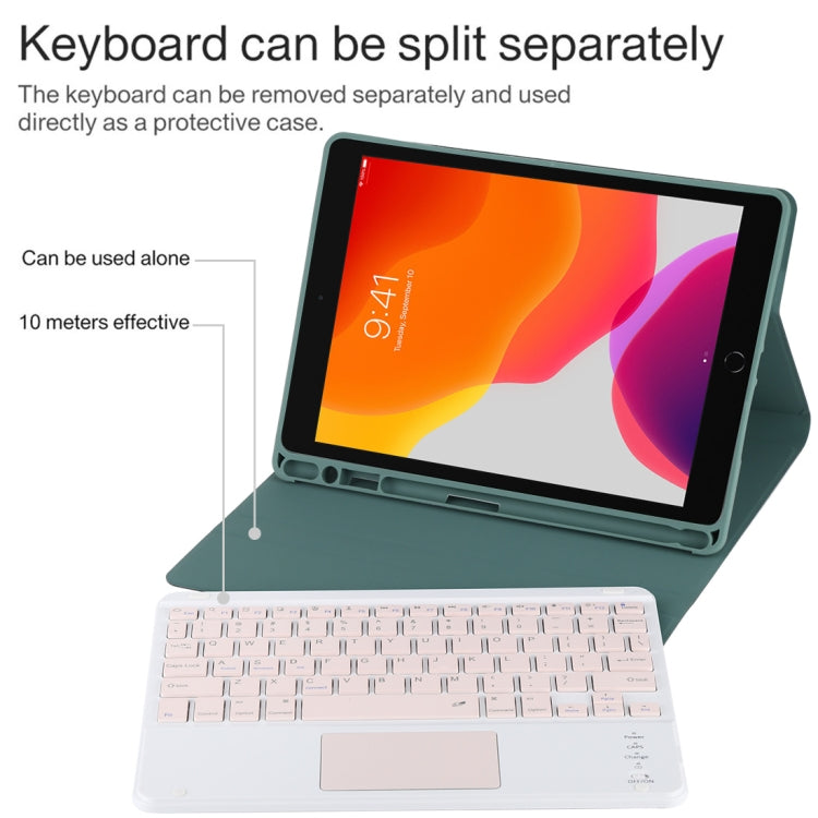 TG-102BC Detachable Bluetooth Pink Keyboard + Microfiber Leather Tablet Case for iPad 10.2 inch / iPad Air (2019), with Touch Pad & Pen Slot & Holder(Dark Green) - For iPad Air by PMC TechLife | Online Shopping South Africa | PMC TechLife