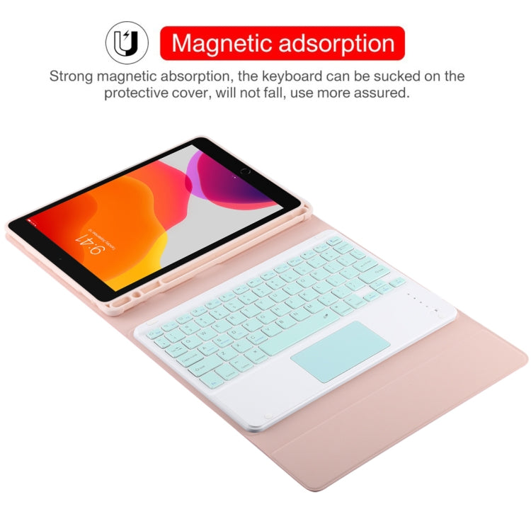 TG-102BC Detachable Bluetooth Green Keyboard + Microfiber Leather Tablet Case for iPad 10.2 inch / iPad Air (2019), with Touch Pad & Pen Slot & Holder (Pink) - For iPad Air by PMC TechLife | Online Shopping South Africa | PMC TechLife