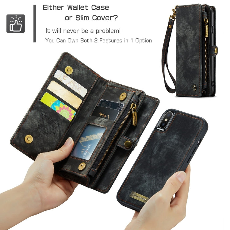 For iPhone X / XS CaseMe-008 TPU + PC Magnetic Absorption Detachable Back Cover Horizontal Flip Leather Case with Holder & Card Slots & Zipper Wallet & Photo Frame(Black) - free shipping - PMC Jewellery - Order now!
