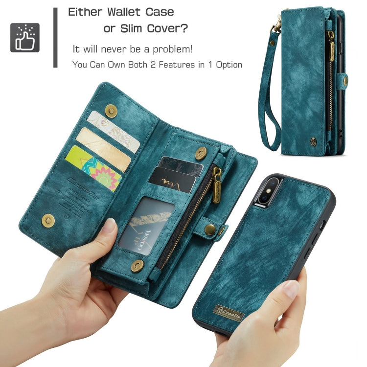 For iPhone X / XS CaseMe-008 TPU + PC Magnetic Absorption Detachable Back Cover Horizontal Flip Leather Case with Holder & Card Slots & Zipper Wallet & Photo Frame(Blue) - free shipping - PMC Jewellery - Order now!