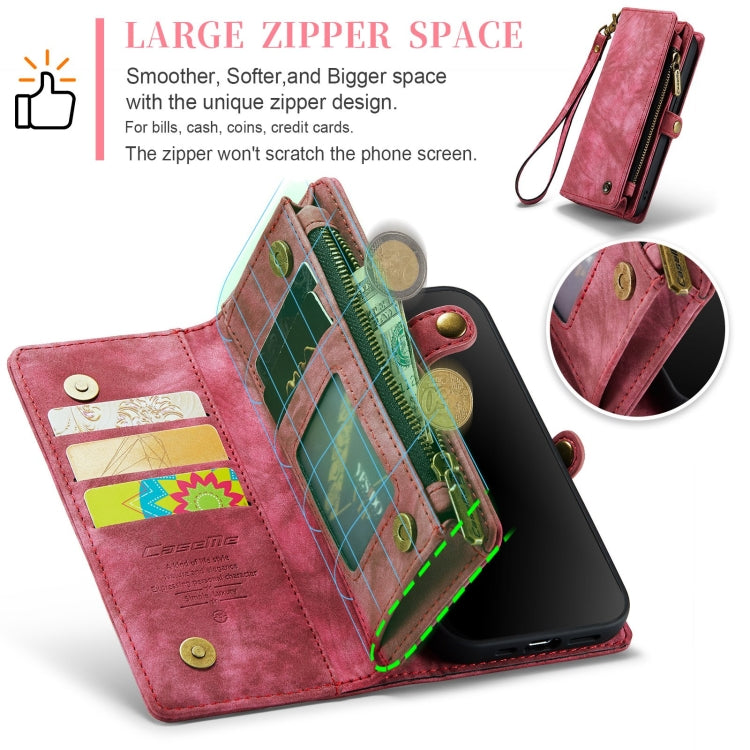 For iPhone X / XS CaseMe-008 TPU + PC Magnetic Absorption Detachable Back Cover Horizontal Flip Leather Case with Holder & Card Slots & Zipper Wallet & Photo Frame(Red) - More iPhone Cases by CaseMe | Online Shopping South Africa | PMC Jewellery | Buy Now Pay Later Mobicred