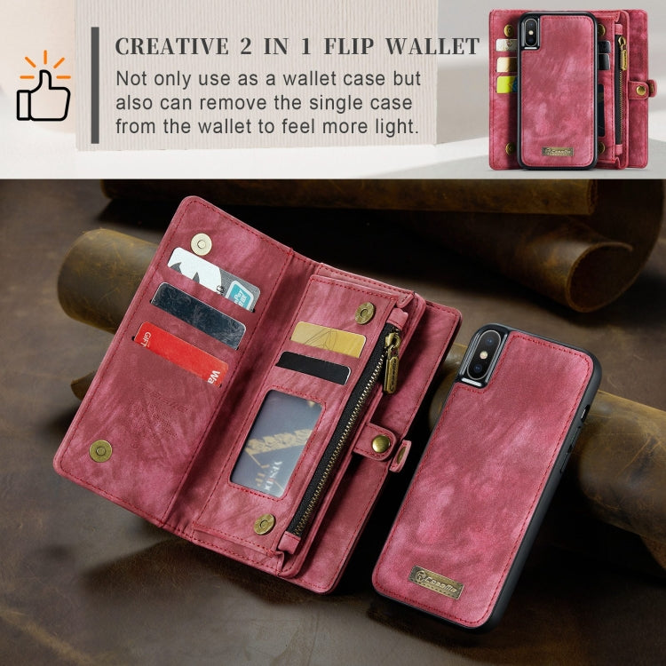 For iPhone XS Max CaseMe Detachable Multifunctional Horizontal Flip Leather Case with Card Slot & Holder & Zipper Wallet & Photo Frame (Red) - More iPhone Cases by CaseMe | Online Shopping South Africa | PMC Jewellery | Buy Now Pay Later Mobicred