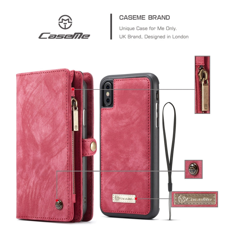 For iPhone XS Max CaseMe Detachable Multifunctional Horizontal Flip Leather Case with Card Slot & Holder & Zipper Wallet & Photo Frame (Red) - More iPhone Cases by CaseMe | Online Shopping South Africa | PMC Jewellery | Buy Now Pay Later Mobicred