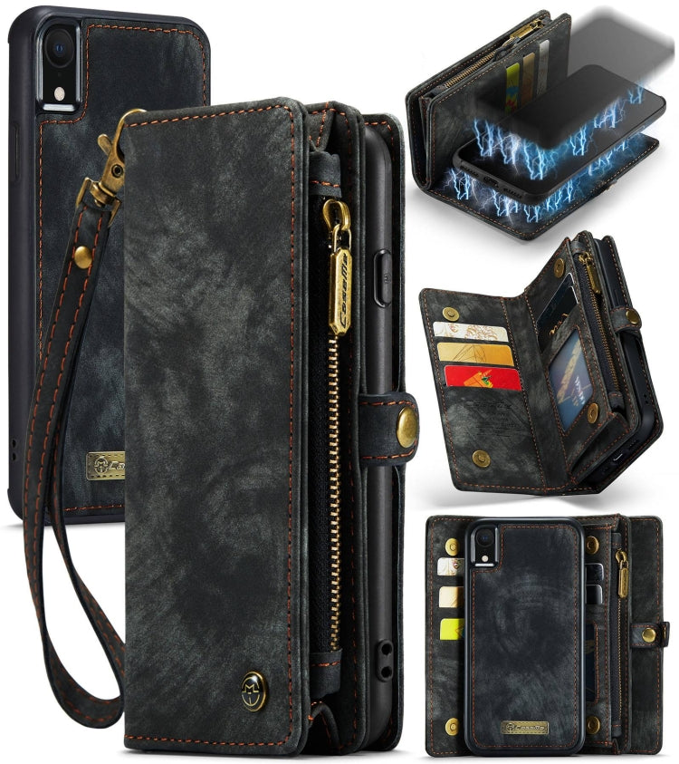 For iPhone XR CaseMe Detachable Multifunctional Horizontal Flip Leather Case with Card Slot & Holder & Zipper Wallet & Photo Frame (Black) - free shipping - PMC Jewellery - Order now!