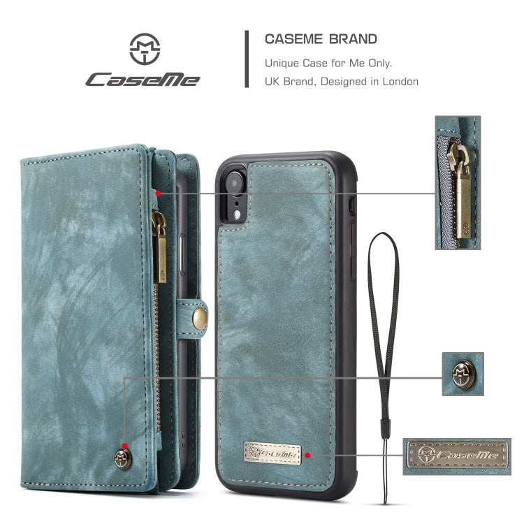 For iPhone XR CaseMe Detachable Multifunctional Horizontal Flip Leather Case with Card Slot & Holder & Zipper Wallet & Photo Frame (Blue) - free shipping - PMC Jewellery - Order now!