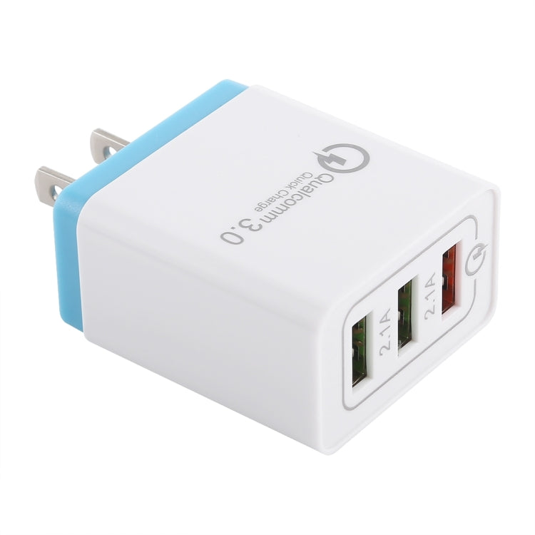 AR-QC-03 2.1A 3 USB Ports Quick Charger Travel Charger, US Plug (Blue) - USB Charger by PMC Jewellery | Online Shopping South Africa | PMC Jewellery | Buy Now Pay Later Mobicred