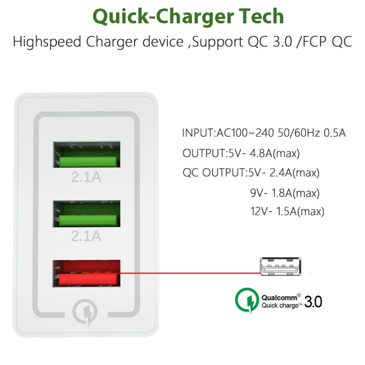 AR-QC-03 2.1A 3 USB Ports Quick Charger Travel Charger, US Plug (Blue) - USB Charger by PMC Jewellery | Online Shopping South Africa | PMC Jewellery | Buy Now Pay Later Mobicred