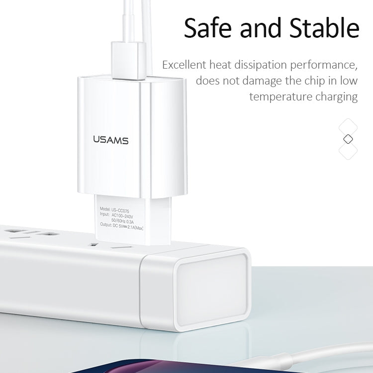 USAMS US-CC075 T18 2.1A Single USB Travel Charger, EU Plug (White) - USB Charger by USAMS | Online Shopping South Africa | PMC Jewellery | Buy Now Pay Later Mobicred