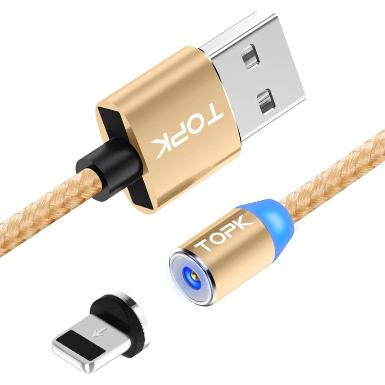 TOPK AM23 1m 2.4A Max USB to 8 Pin Nylon Braided Magnetic Charging Cable with LED Indicator(Gold) - Charging Cable & Head by TOPK | Online Shopping South Africa | PMC Jewellery | Buy Now Pay Later Mobicred