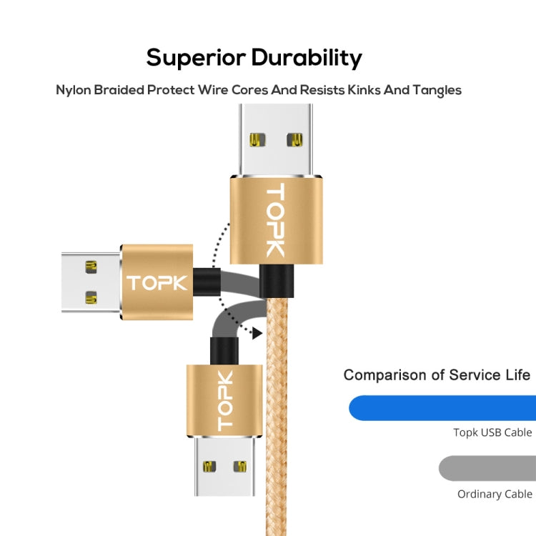 TOPK AM23 1m 2.4A Max USB to 8 Pin Nylon Braided Magnetic Charging Cable with LED Indicator(Gold) - Charging Cable & Head by TOPK | Online Shopping South Africa | PMC Jewellery | Buy Now Pay Later Mobicred