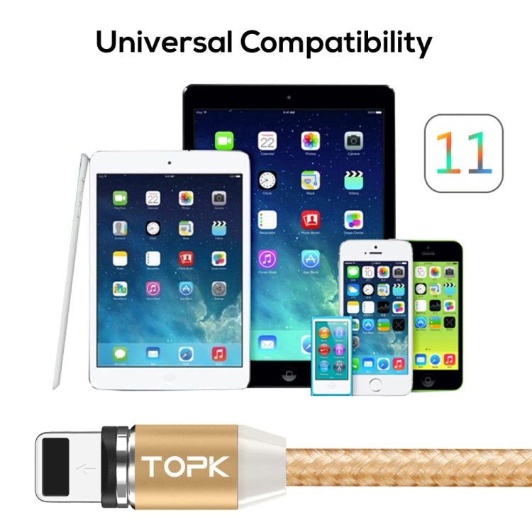 TOPK AM23 1m 2.4A Max USB to 8 Pin Nylon Braided Magnetic Charging Cable with LED Indicator(Gold) - Charging Cable & Head by TOPK | Online Shopping South Africa | PMC Jewellery | Buy Now Pay Later Mobicred