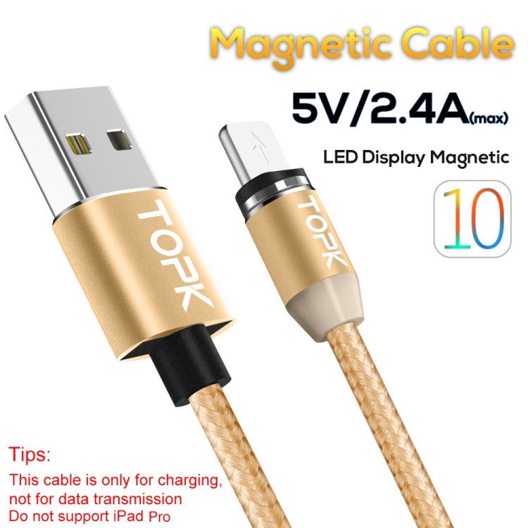 TOPK AM23 1m 2.4A Max USB to 8 Pin Nylon Braided Magnetic Charging Cable with LED Indicator(Gold) - Charging Cable & Head by TOPK | Online Shopping South Africa | PMC Jewellery | Buy Now Pay Later Mobicred