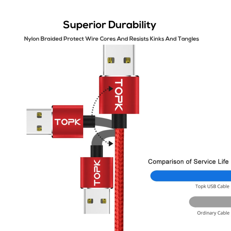 TOPK AM23 1m 2.4A Max USB to 8 Pin Nylon Braided Magnetic Charging Cable with LED Indicator(Red) - Charging Cable & Head by TOPK | Online Shopping South Africa | PMC Jewellery | Buy Now Pay Later Mobicred