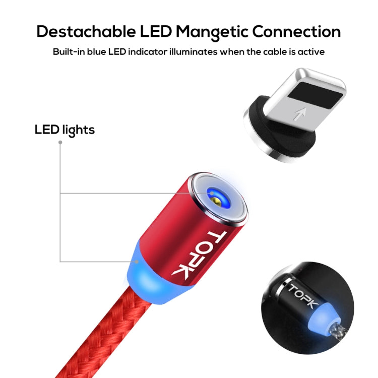 TOPK AM23 1m 2.4A Max USB to 8 Pin Nylon Braided Magnetic Charging Cable with LED Indicator(Red) - Charging Cable & Head by TOPK | Online Shopping South Africa | PMC Jewellery | Buy Now Pay Later Mobicred