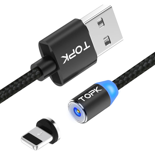 TOPK AM23 2m 2.4A Max USB to 8 Pin Nylon Braided Magnetic Charging Cable with LED Indicator(Black) - Charging Cable & Head by TOPK | Online Shopping South Africa | PMC Jewellery | Buy Now Pay Later Mobicred