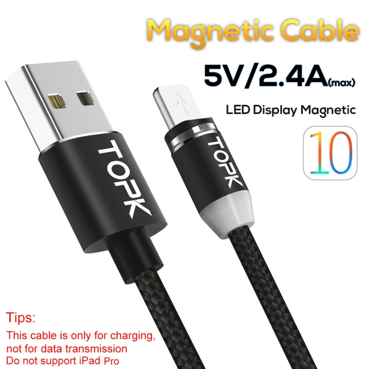 TOPK AM23 2m 2.4A Max USB to 8 Pin Nylon Braided Magnetic Charging Cable with LED Indicator(Black) - Charging Cable & Head by TOPK | Online Shopping South Africa | PMC Jewellery | Buy Now Pay Later Mobicred