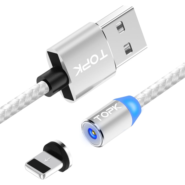 TOPK AM23 2m 2.4A Max USB to 8 Pin Nylon Braided Magnetic Charging Cable with LED Indicator(Silver) - Charging Cable & Head by TOPK | Online Shopping South Africa | PMC Jewellery | Buy Now Pay Later Mobicred