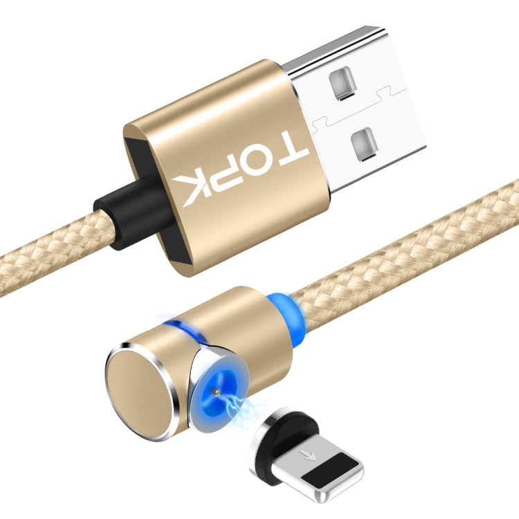 TOPK AM30 1m 2.4A Max USB to 8 Pin 90 Degree Elbow Magnetic Charging Cable with LED Indicator(Gold) - Charging Cable & Head by TOPK | Online Shopping South Africa | PMC Jewellery | Buy Now Pay Later Mobicred