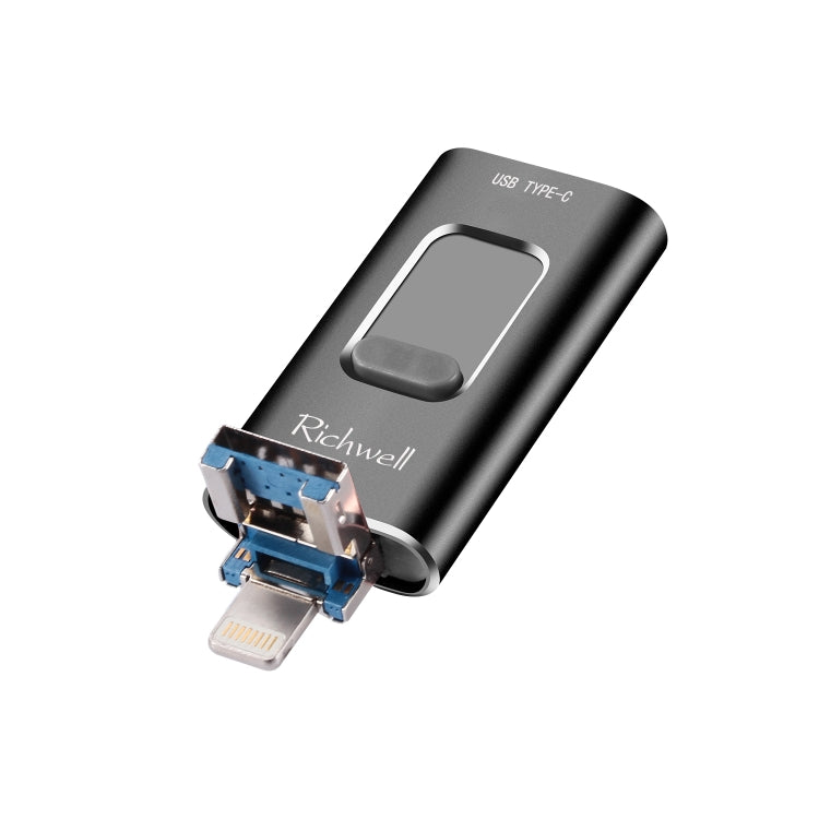 Richwell 3 in 1 16G Type-C + 8 Pin + USB 3.0 Metal Push-pull Flash Disk with OTG Function(Black) - U Disk & Card Reader by Richwell | Online Shopping South Africa | PMC Jewellery | Buy Now Pay Later Mobicred